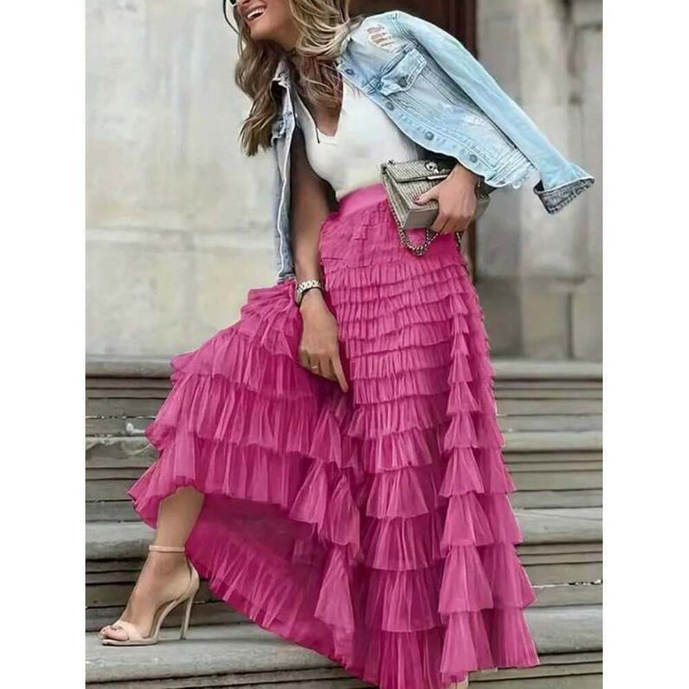 New Arrival French Style Long Skirt For Women, Elegant Solid Color High Waist Me - Picture 3 of 4